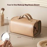 NNEDSZ Brown Roll-Up Travel Makeup Bag - Compact Cosmetic Organizer with Multiple Compartments