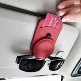 NNEDSZ Beige Multifunctional Car Sun Visor Glasses Clip with Card Holder - Compact and Convenient