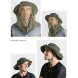 NNEDSZ Beige Outdoor Mosquito Net Hat - Sun Protection and Insect Repellent Bucket Hat