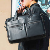 NNEDSZ Coffee Brown Men's Genuine Leather Briefcase - Classic Business Messenger Bag