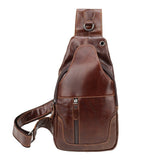 NNEDSZ Brown Men's Leather Sling Backpack - Casual Crossbody Chest Bag