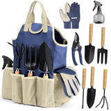 NNEDSZ Nevy Blue 9-Piece Garden Tool Set with Storage Tote - Heavy Duty Gardening Kit