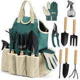 NNEDSZ Green 9-Piece Garden Tool Set with Storage Tote - Heavy Duty Gardening Kit