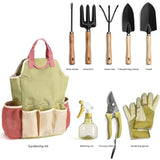 NNEDSZ Green 9-Piece Garden Tool Set with Storage Tote - Heavy Duty Gardening Kit