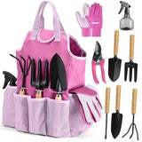 NNEDSZ Rose Red 9-Piece Garden Tool Set with Storage Tote - Heavy Duty Gardening Kit