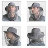 NNEDSZ Grey Outdoor Mosquito Net Hat - Sun Protection and Insect Repellent Bucket Hat
