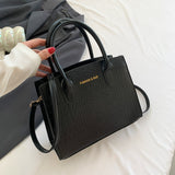 NNEDSZ Black Elegant Faux Crocodile Leather Handbag - Stylish Tote Bag with Adjustable Strap