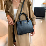 NNEDSZ Brown Elegant Faux Crocodile Leather Handbag - Stylish Tote Bag with Adjustable Strap