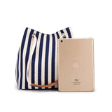NNEDSZ Black Stripes Canvas Bucket Tote Bag with Leather Handle