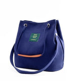 NNEDSZ Blue Canvas Bucket Tote Bag with Leather Handle