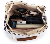NNEDSZ Blue Canvas Bucket Tote Bag with Leather Handle