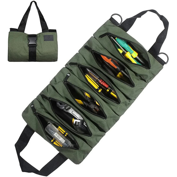 NNEDSZ Green 5-Pocket Roll-Up Tool Bag Organizer