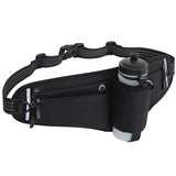 NNEDSZ Black Adjustable Running Waist Pack with Water Bottle Holder, Reflective Design, and Multiple Storage Pockets for Outdoor Activities