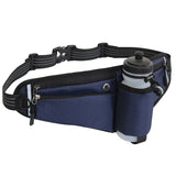 NNEDSZ Dark Blue Adjustable Running Waist Pack with Water Bottle Holder, Reflective Design, and Multiple Storage Pockets for Outdoor Activities