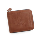 NNEDSZ Brown Men's Leather Wallet with Zipper and Horse Embossed Design -  Compact and Stylish