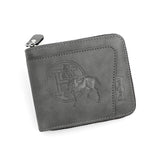 NNEDSZ Grey Men's Leather Wallet with Zipper and Horse Embossed Design -  Compact and Stylish