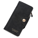 NNEDSZ Black Women's Long Zipper Wallet with Button Closure - PU Leather Multi-Compartment Clutch Purse