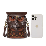 NNEDSZ Handcrafted Leather Owl Crossbody Bag – Unique Retro Design Shoulder Purse for Women