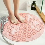 NNEDSZ Pink Non-Slip Round Shower Foot Scrubber Mat - Soft Silicone Massage Pad for Foot Cleaning