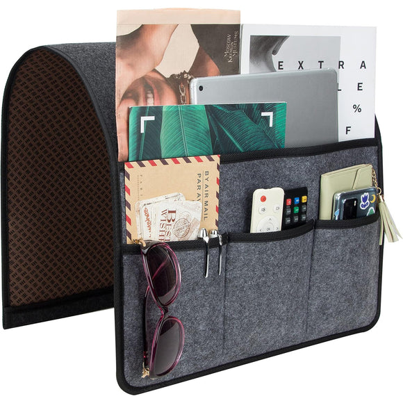 NNEDSZ Dark Grey Felt Couch Armrest Organizer - Multifunctional Storage Pouch