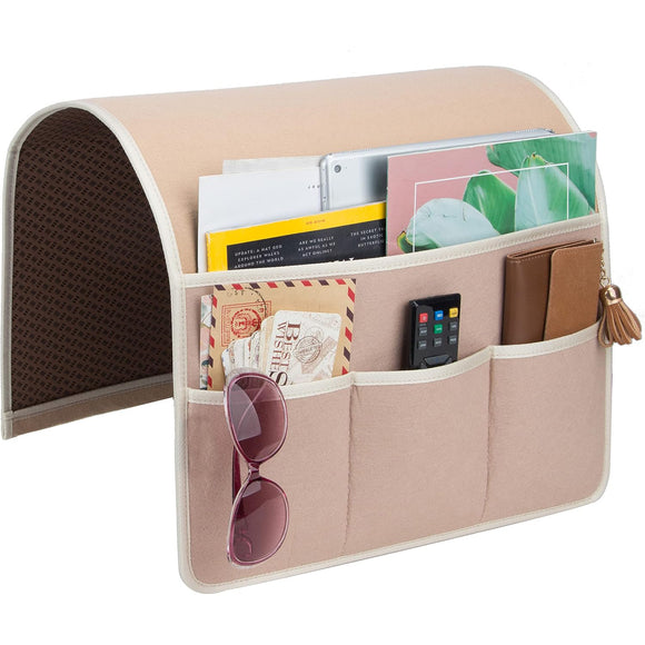 NNEDSZ Beige Felt Couch Armrest Organizer - Multifunctional Storage Pouch