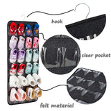 NNEDSZ Dark Grey Hanging Felt Shoe Organizer with 24 Clear Pockets - Anti-Rust Metal Hanger Included, Perfect for Shoes, Toys, and Accessories