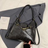 NNEDSZ Black Elegant Faux Leather Shoulder Bag with Adjustable Strap