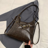 NNEDSZ Dark Brown Elegant Faux Leather Shoulder Bag with Adjustable Strap