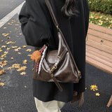 NNEDSZ Dark Brown Elegant Faux Leather Shoulder Bag with Adjustable Strap