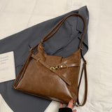 NNEDSZ Brown Elegant Faux Leather Shoulder Bag with Adjustable Strap