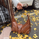 NNEDSZ White Vintage Studded PU Leather Shoulder Bag with Adjustable Strap