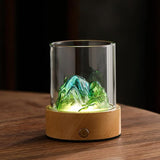 NNEDSZ Green-blue LED Glass Night Light with Mountain Design, USB Rechargeable