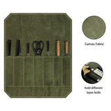 NNEDSZ Green Durable Waxed Canvas Knife Roll Bag - Portable Chef Tool Organizer