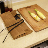 NNEDSZ Beige Durable Waxed Canvas Knife Roll Bag - Portable Chef Tool Organizer
