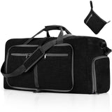 NNEDSZ Black Large Foldable Travel Duffel Bag with Shoe Compartment and Carry Pouch - Lightweight, Durable, and Spacious