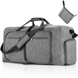NNEDSZ Grey Large Foldable Travel Duffel Bag with Shoe Compartment and Carry Pouch - Lightweight, Durable, and Spacious