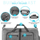 NNEDSZ Grey Large Foldable Travel Duffel Bag with Shoe Compartment and Carry Pouch - Lightweight, Durable, and Spacious