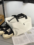 NNEDSZ White Durable PU Leather Sports Gym Bag - Waterproof, Lightweight Travel Duffle Bag with Adjustable Strap