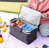 NNEDSZ Nevy Blue Portable Aluminum Foil Insulated Picnic Basket with Zipper Lid, 40x20x23cm