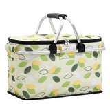 NNEDSZ Green Leaves Portable Aluminum Foil Insulated Picnic Basket with Zipper Lid, 40x20x23cm