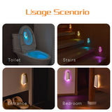 NNEDSZ 2 PCS LED Motion Sensor Toilet Night Light - 8-Color Adjustable Glow with Modern Design