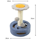 NNEDSZ Blue-grey Interactive Cat Scratching Post with Playful Ball Toys, Flower Design - 35cm Height, 26cm Base