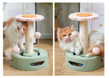 NNEDSZ Green-pink Interactive Cat Scratching Post with Playful Ball Toys, Flower Design - 35cm Height, 26cm Base