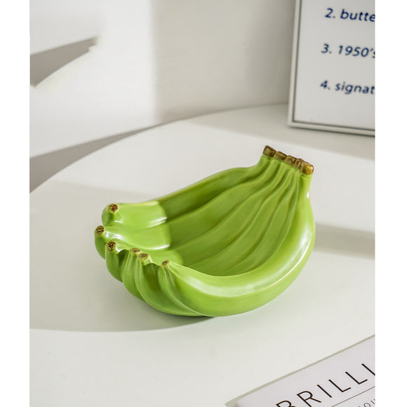 NNEDSZ Green Ceramic Banana-Shaped Fruit Plate - Decorative and Functional Storage Tray