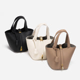 NNEDSZ Black Elegant Women's Leather Tote Handbag with Gold Lock Detail