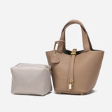 NNEDSZ Brown Elegant Women's Leather Tote Handbag with Gold Lock Detail