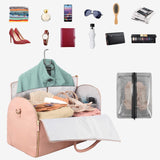 NNEDSZ Pink Convertible Garment Duffel Bag with Leather Accents - Travel Weekender Bag for Suits and Dresses