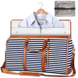 NNEDSZ Blue Stripe Convertible Garment Duffel Bag with Leather Accents - Travel Weekender Bag for Suits and Dresses