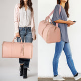 NNEDSZ Blue Stripe Convertible Garment Duffel Bag with Leather Accents - Travel Weekender Bag for Suits and Dresses