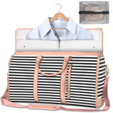 NNEDSZ Black Stripe Convertible Garment Duffel Bag with Leather Accents - Travel Weekender Bag for Suits and Dresses